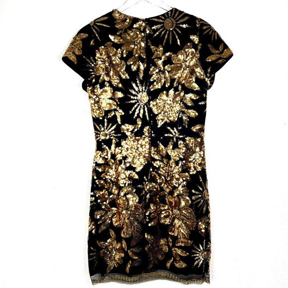 Milly Kyla Holiday Nights Sequin Mini Dress Black Gold Floral NEW 8 Cocktail - Picture 4 of 9